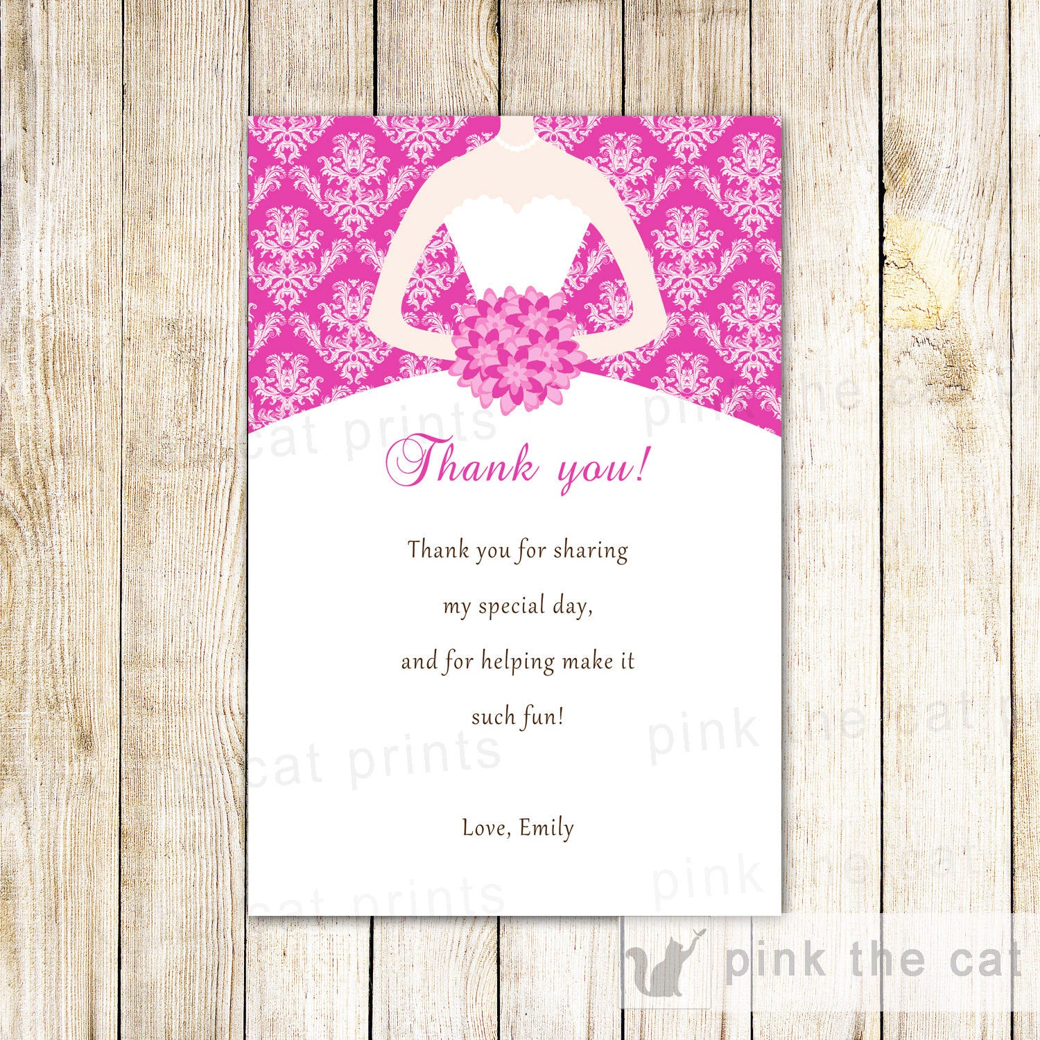 Hot Pink Dress Floral Thank You Card Printable