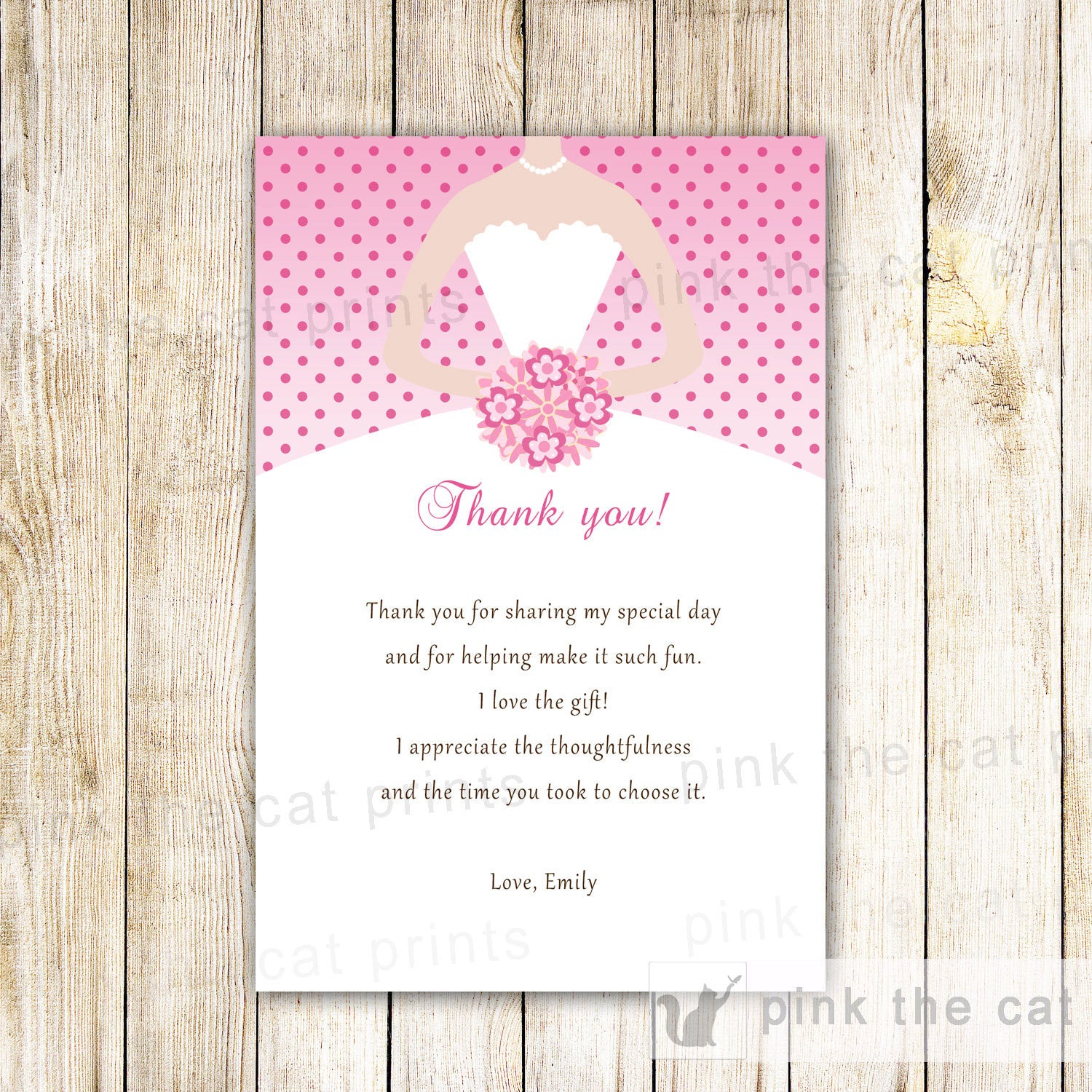 Pink Dress Thank You Card Bridal Shower Sweet 16