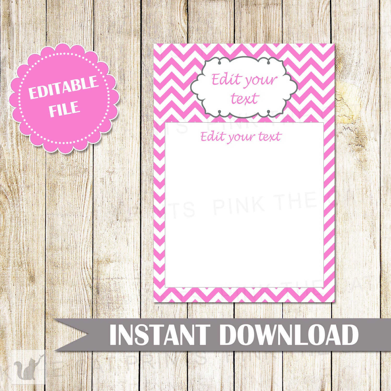 Pink White Chevron Invitation Thank You Card Birthday Baby Bridal Shower