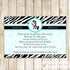 Zebra Thank You Card Note Birthday Baby Shower Teal