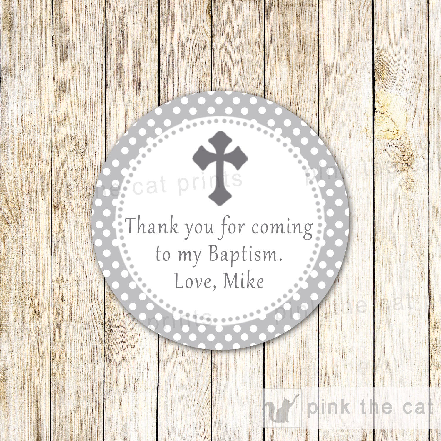 Grey White Boy Baptism Christening Communion Favor Label Tag Sticker