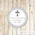 Grey White Boy Baptism Christening Communion Favor Label Tag Sticker