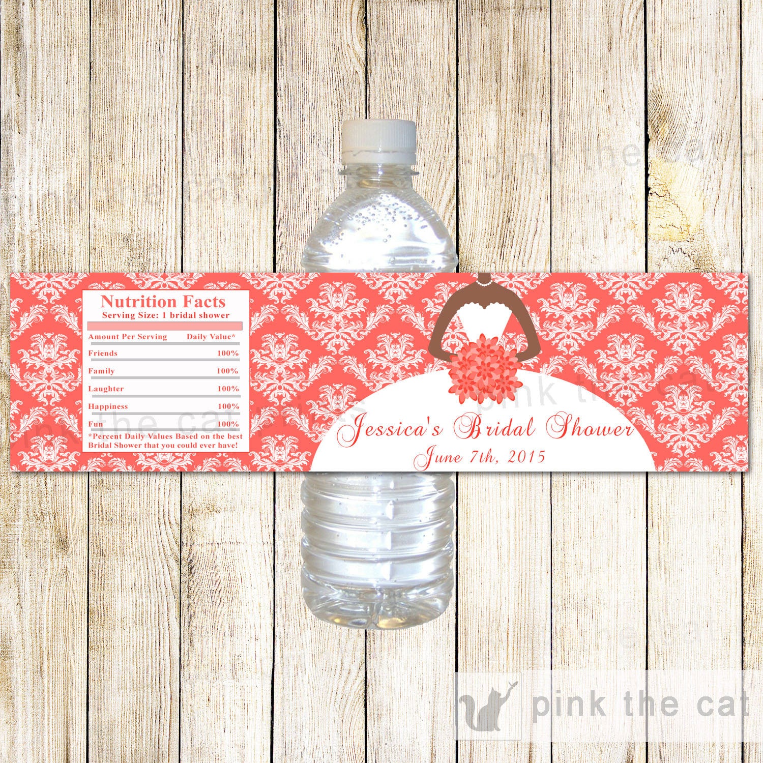 Dress Bridal Shower Bottle Label Coral African American