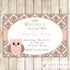 pink damask owl invitation birthday