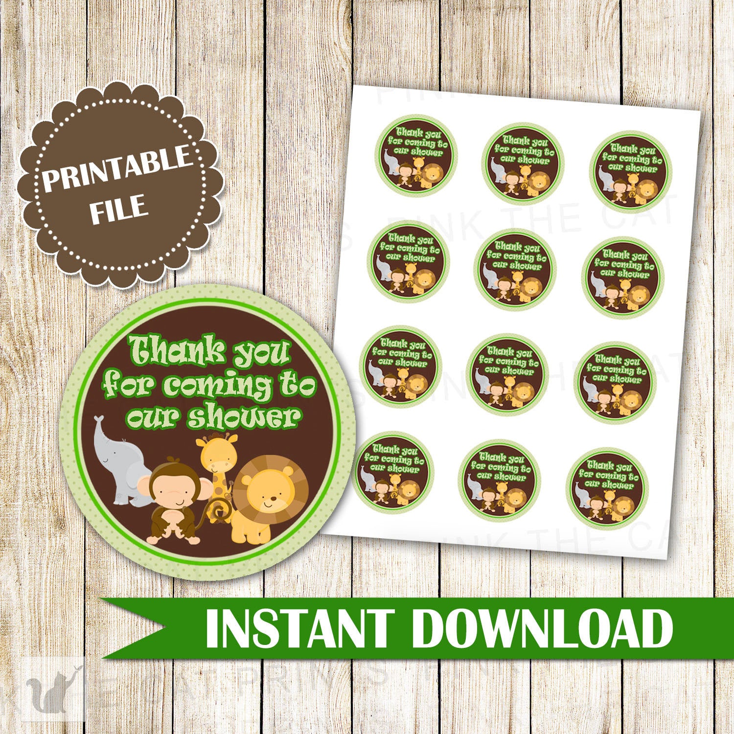 Jungle Thank You Tag - Green Jungle Baby Shower Stickers Jungle Tags Party Decorations Birthday Favors Baby Shower Favors INSTANT DOWNLOAD