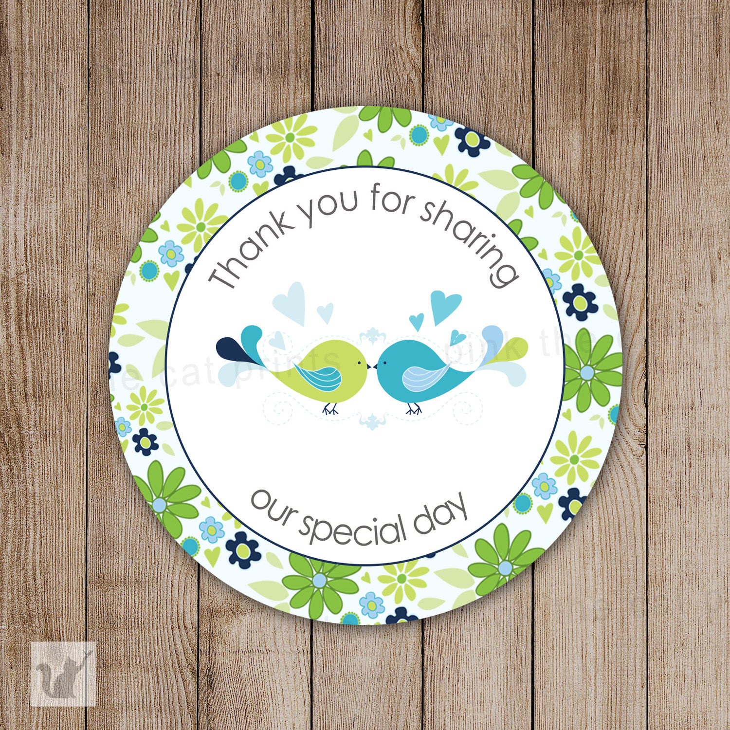 Birds Wedding Floral Gift Favor Label Sticker Tag Blue Green