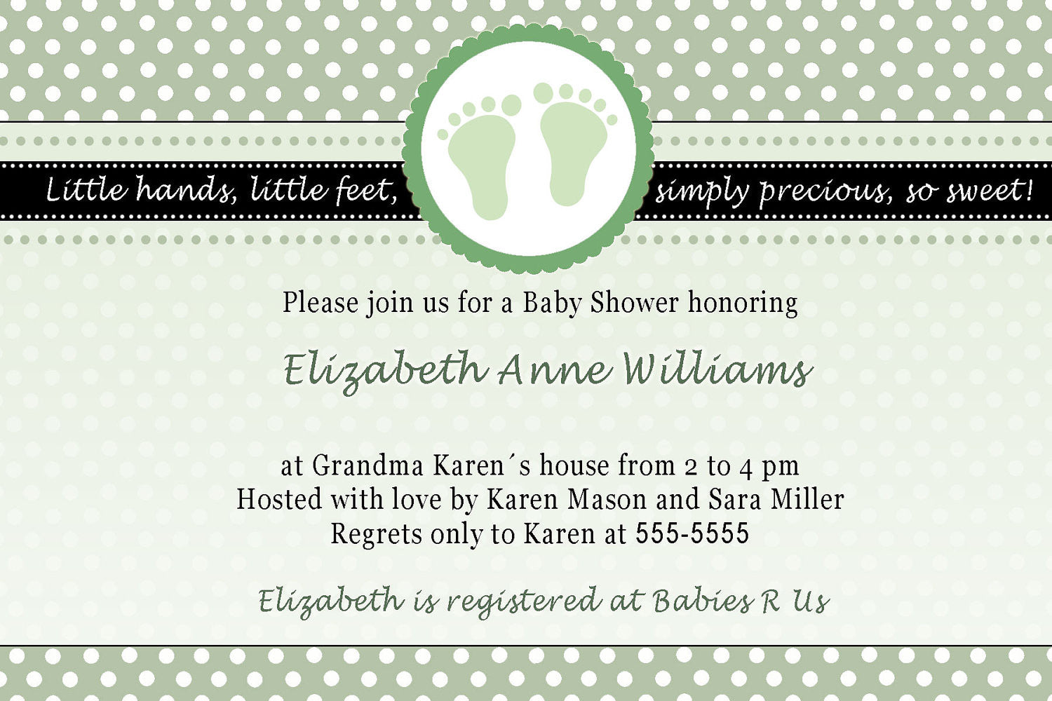 Polka Dots Green Feet Baby Shower Invitation Unisex