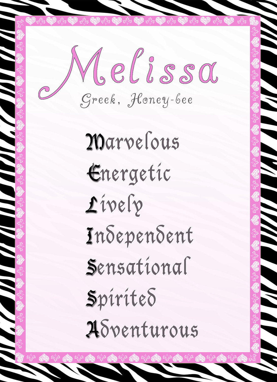 Pink Zebra Name Nursery Bedroom Decoration Baby Shower Birthday Gift