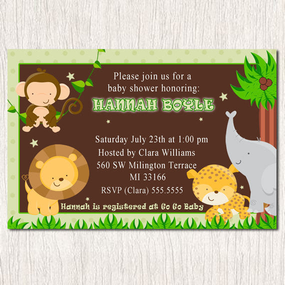 green jungle baby shower invitation