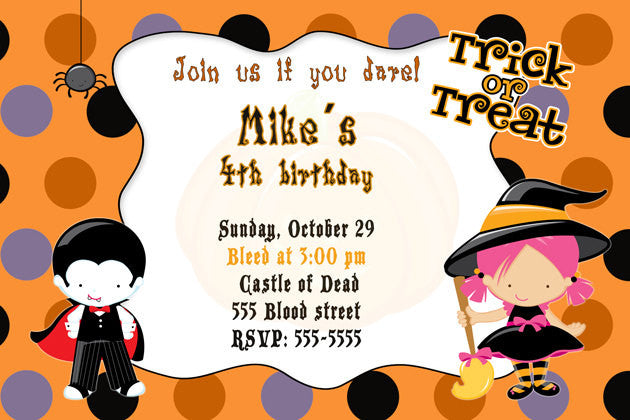 Halloween Invitation Kids Birthday Party Wizard Dracul