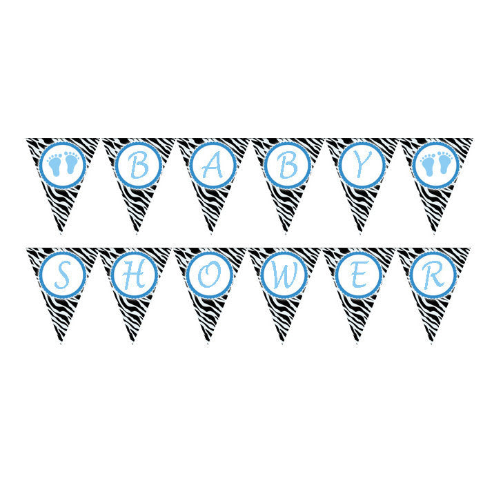 Baby Shower Flag Banner Zebra Blue Black