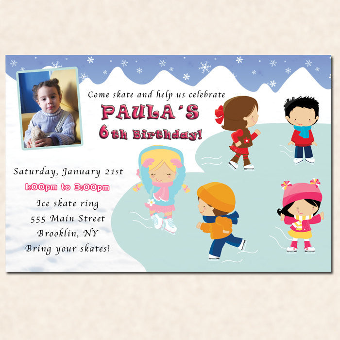 ice skating birthday invitation unisex