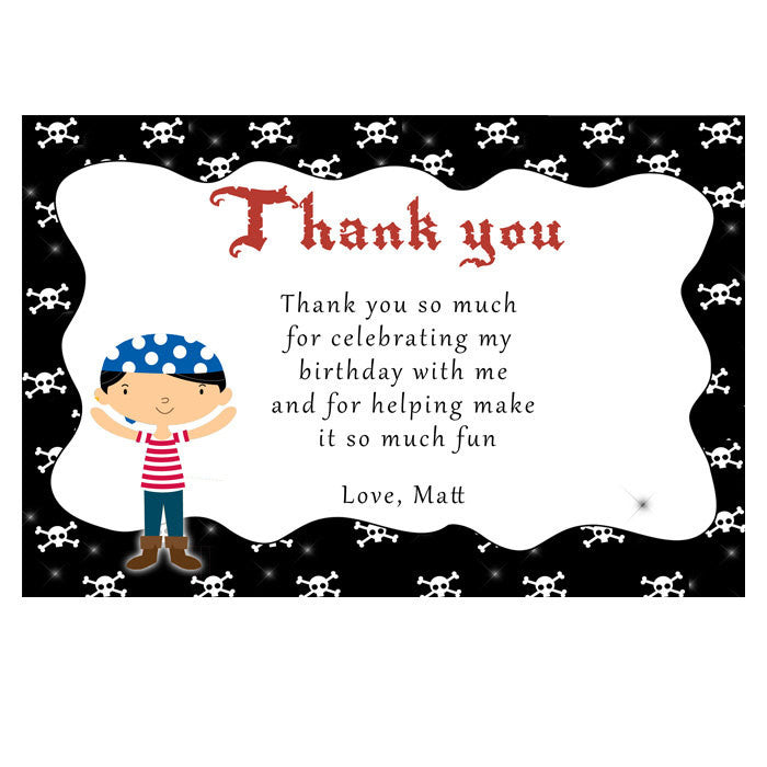 Pirate Thank You Card Note Boy Birthday Party