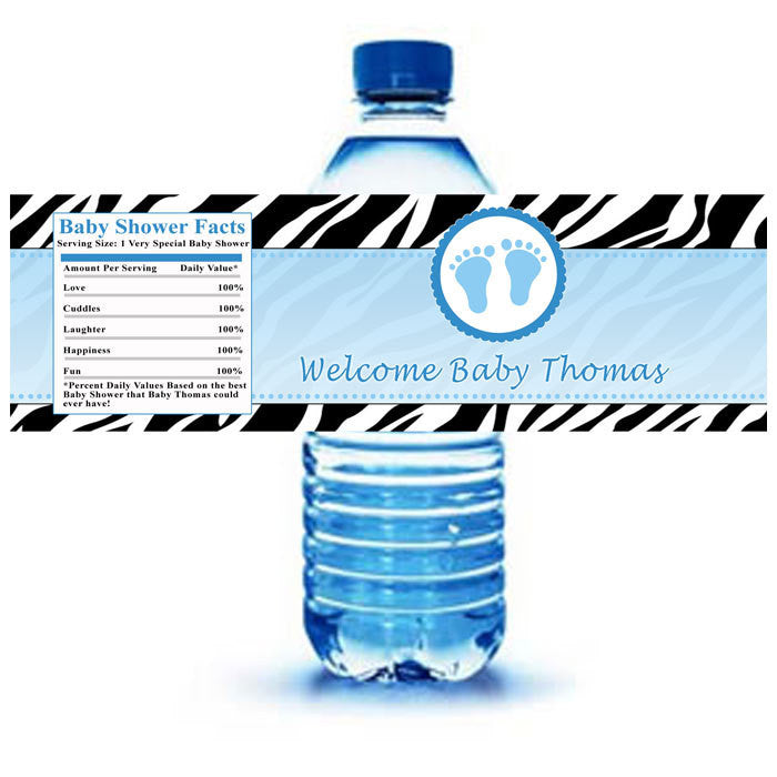 Blue Zebra Baby Boy Shower Bottle Label