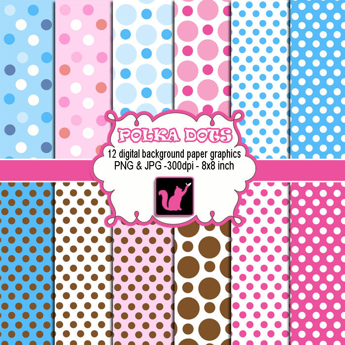 polka dots clipart background pink blue brown