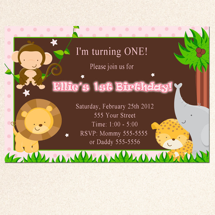 pink jungle birtdhay invitation