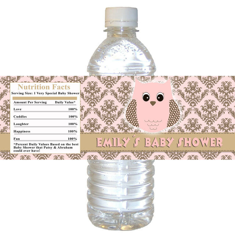 Owl Pink Bottle Label Birthday Baby Shower