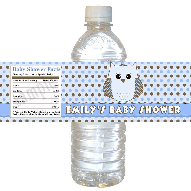 Blue Owl Bottle Label Birthday Baby Shower