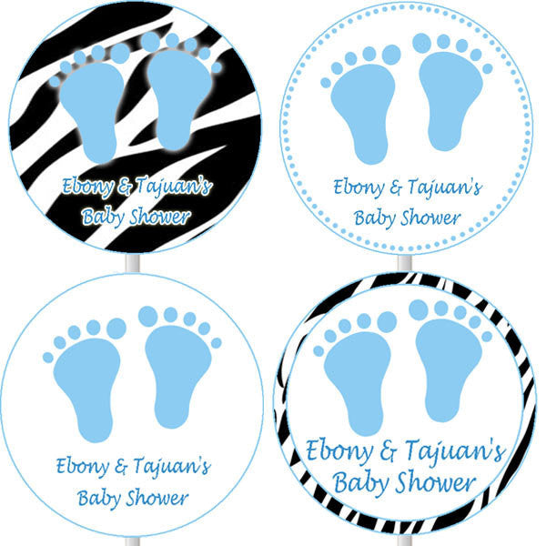 Blue Zebra Baby Shower Cupcake Toppers