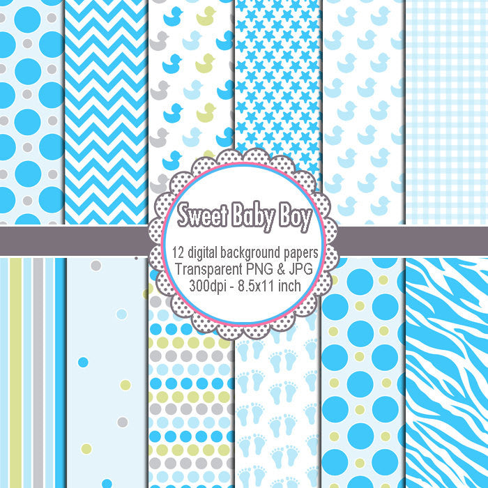 Boy Boy Shower Clip Art Digial Background Papers Clipart