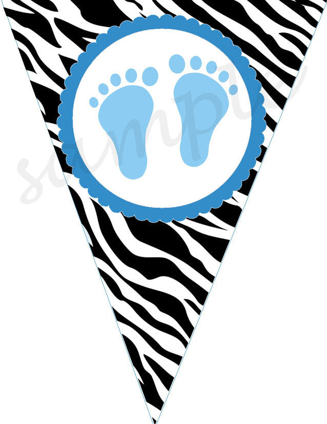 Baby Shower Banner Blue Feet Zebra
