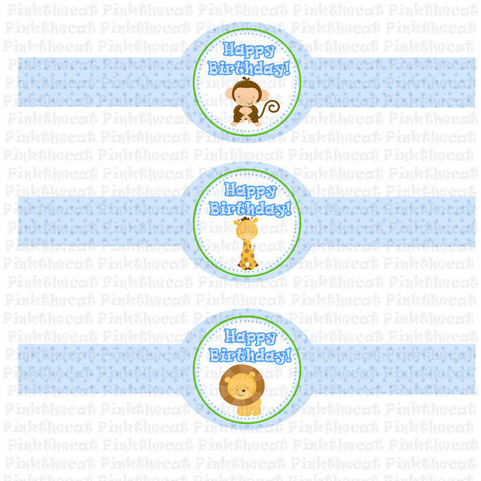 Printable Jungle Blue Napkin Ring Holder - Birthday Party Baby Boy Shower Its a Boy Monkey Giraffe Lion