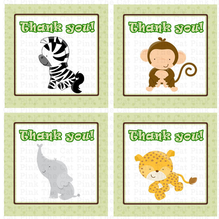 Jungle Thank You Labels Jungle Favor Tag Monkey Labels Elephant Labels Cheetah Label Zebra Label Baby Boy Shower Birthday INSTANT DOWNLOAD