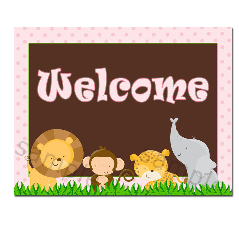 Jungle Welcome Sign Birthday Baby Shower Pink Printable