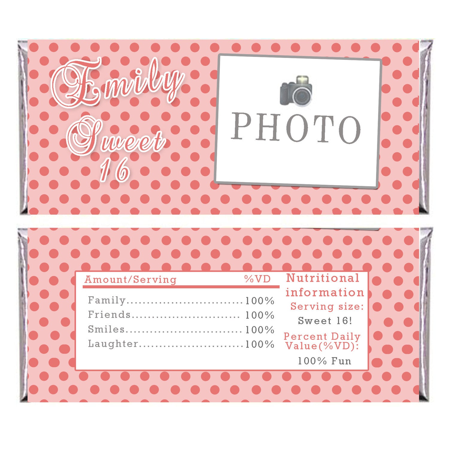Candy bar wrapper sweet 16 birthday with picture