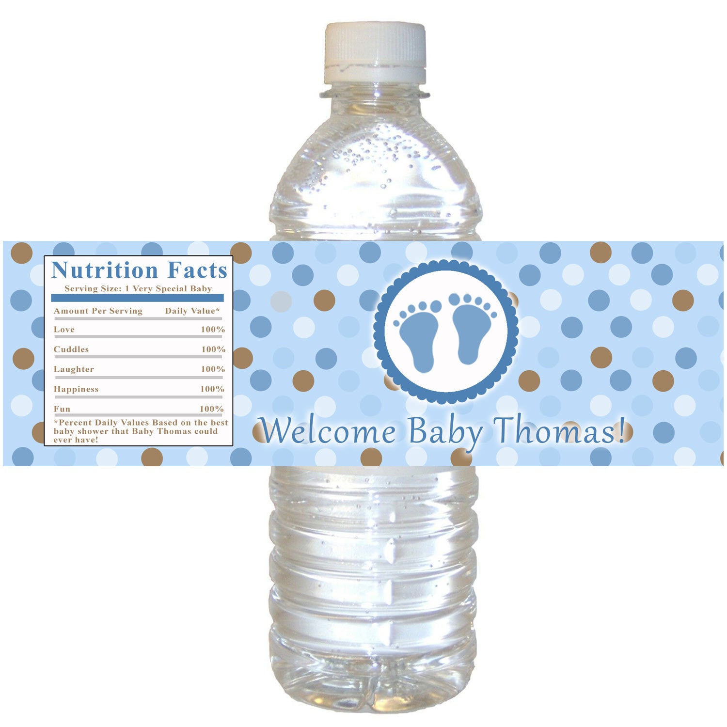Baby Shower Blue Feet Bottle Label