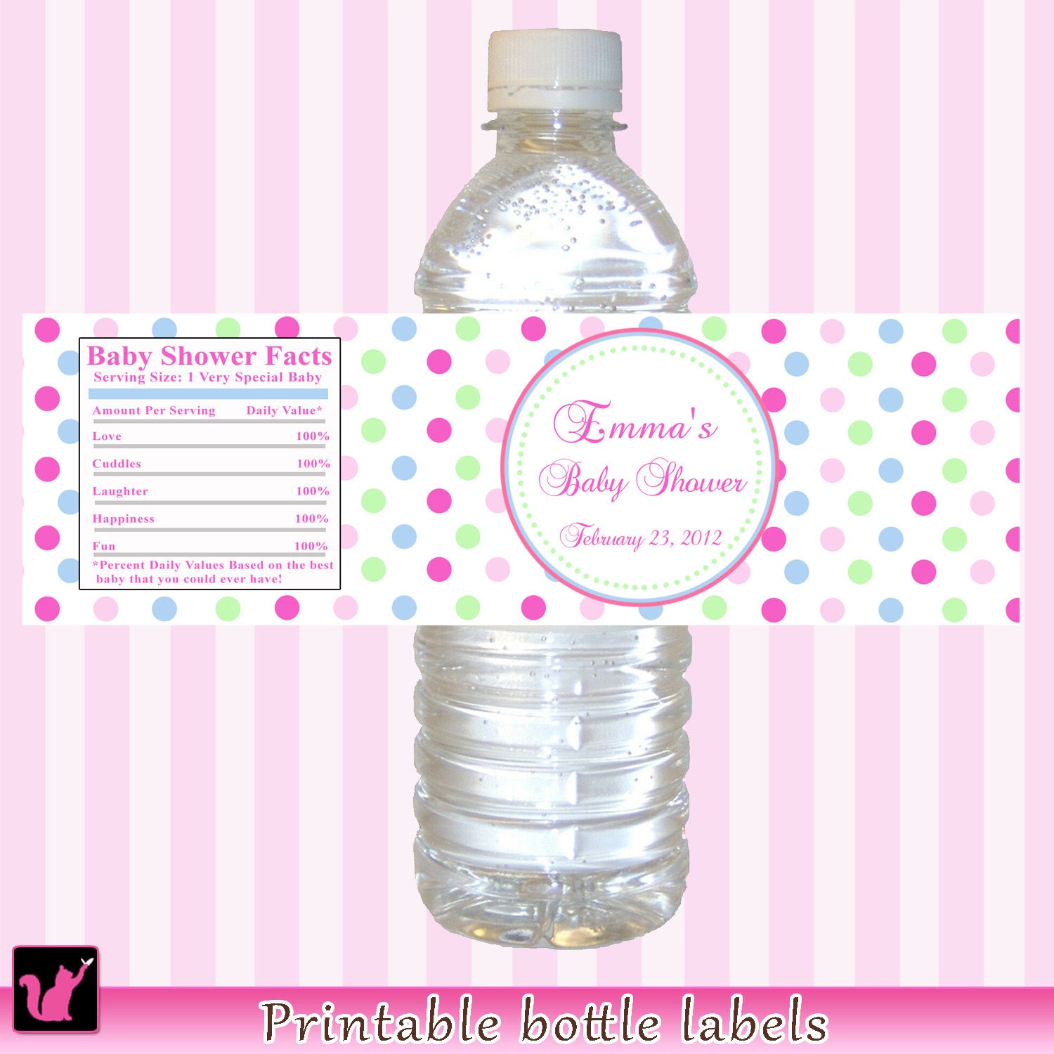 Pink Blue Green Bottle Label Birthday Baby Shower Printable