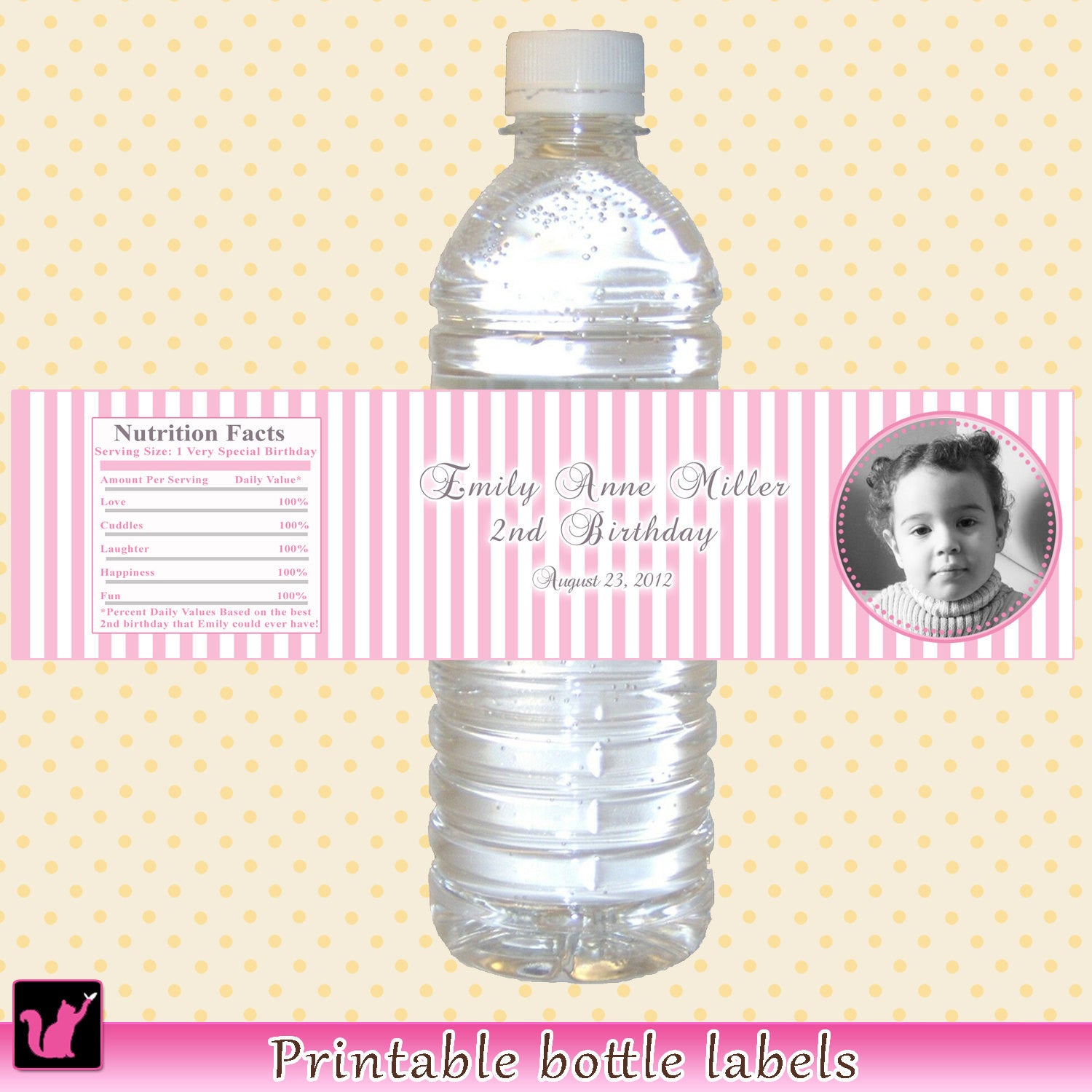 Pink Stripes Bottle Label Birthday Baby Shower