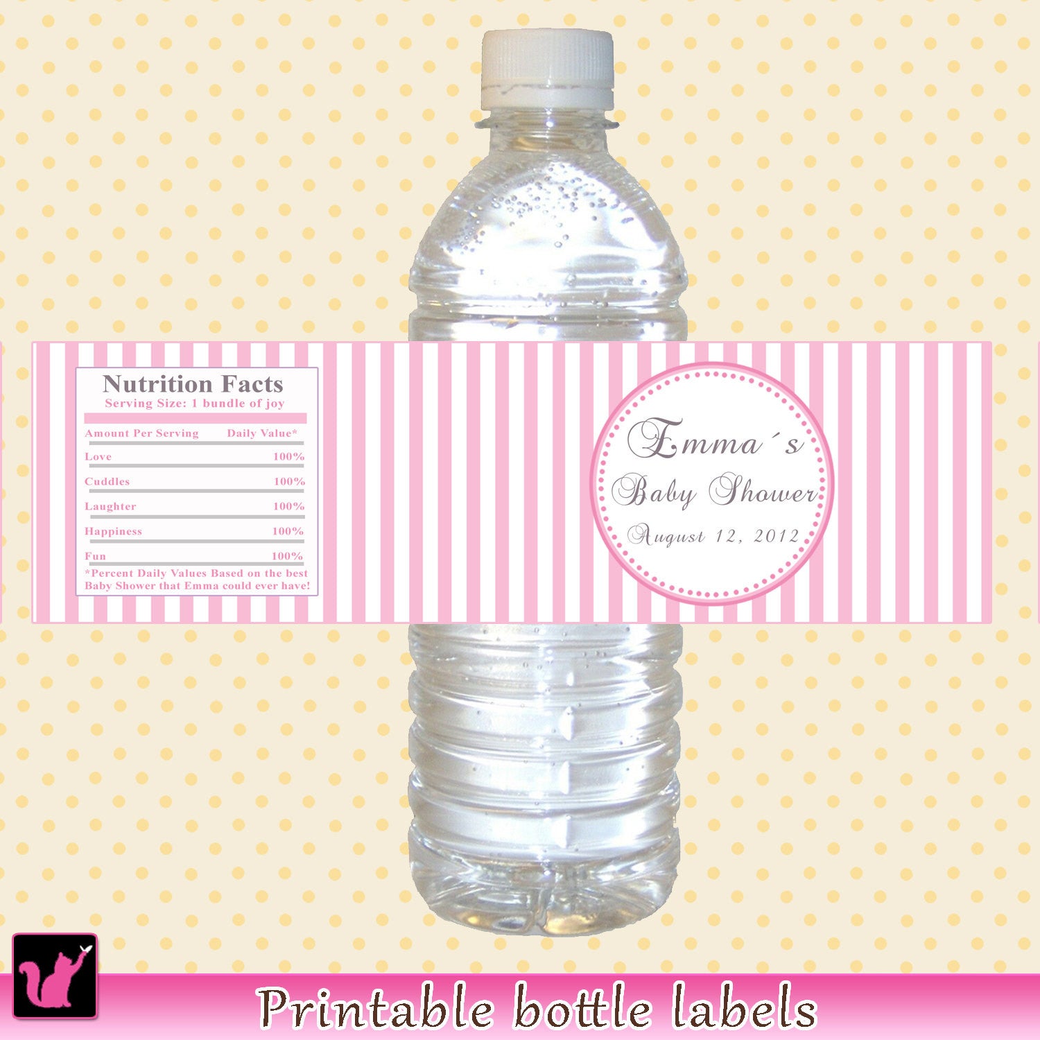 Pink Stripes Bottle Label Birthday Baby Shower