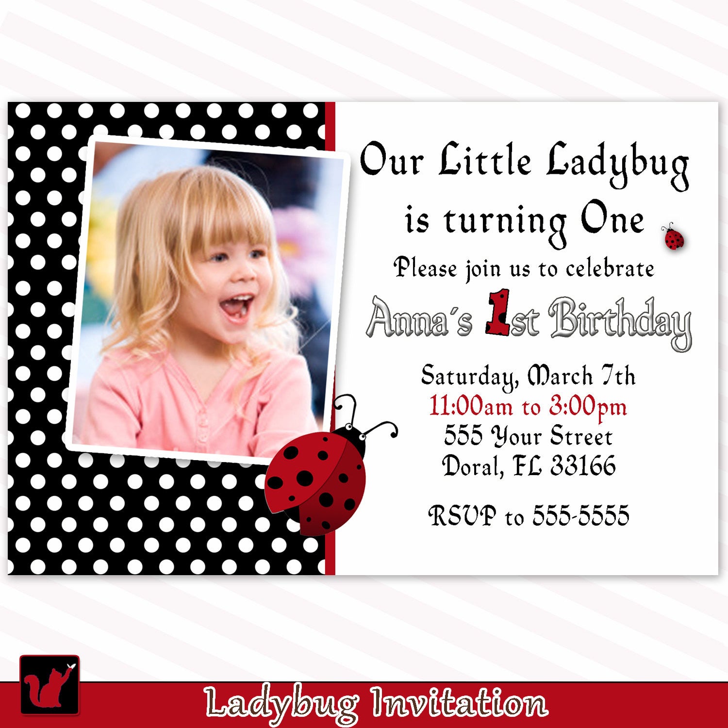 ladybug invitation photo card