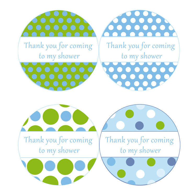 INSTANT DOWNLOAD Blue Green Polka Dots Baby Shower Party Thank You Tags - Baby Shower Favors Party Favors Stickers