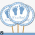 Footprints Blue Brown Baby Boy Shower Cupcake Topper Printable