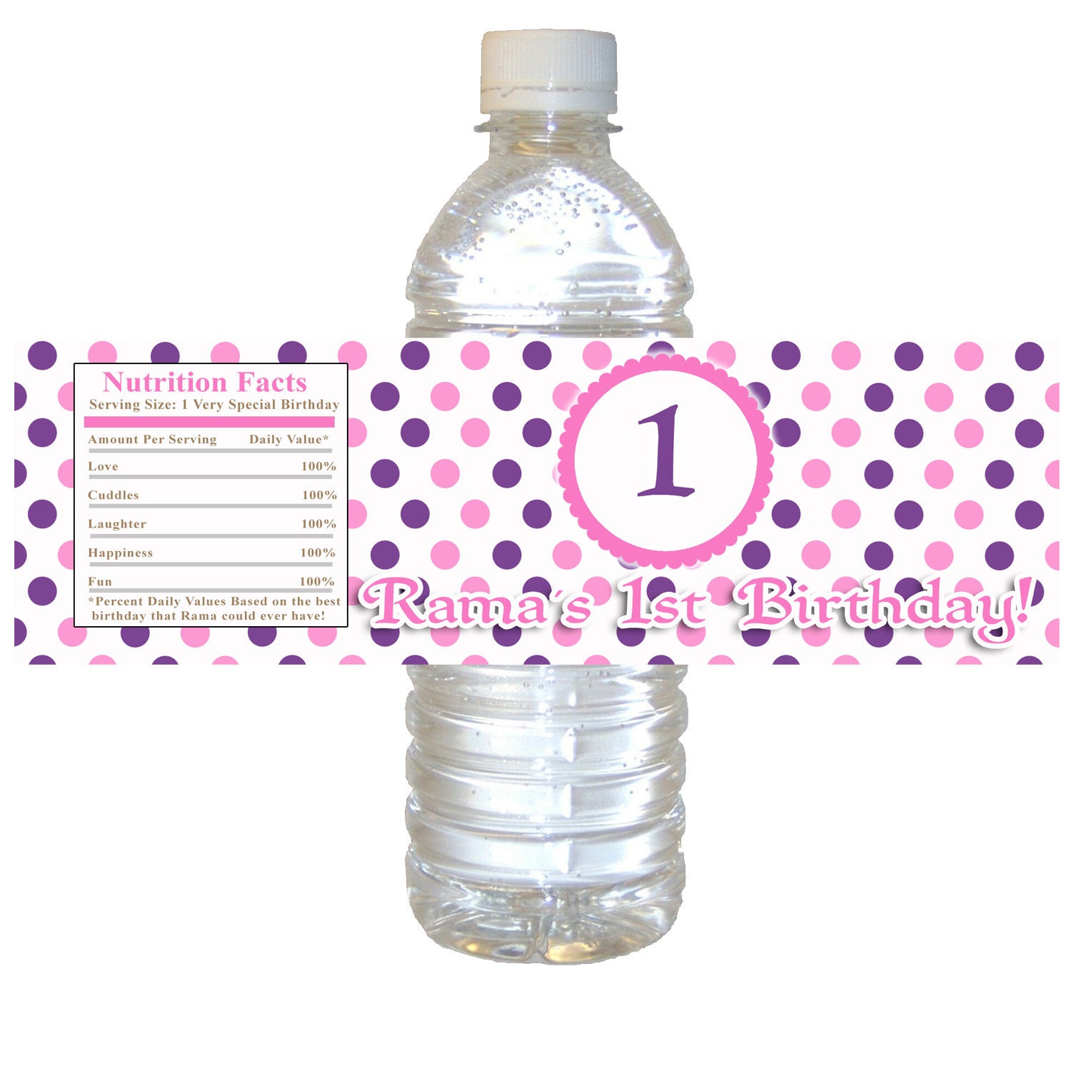 Pink Purple Bottle Label Birthday Baby Shower