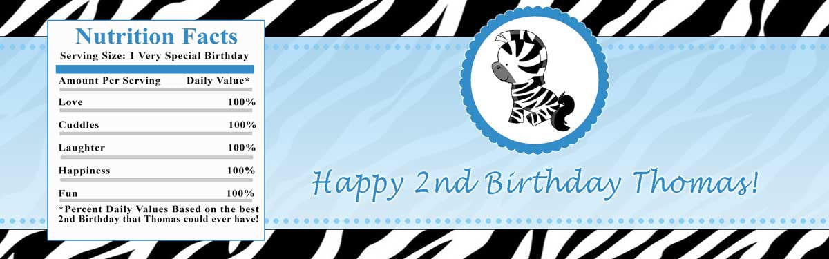 Blue Zebra Baby Shower Birthday Bottle Label Printable