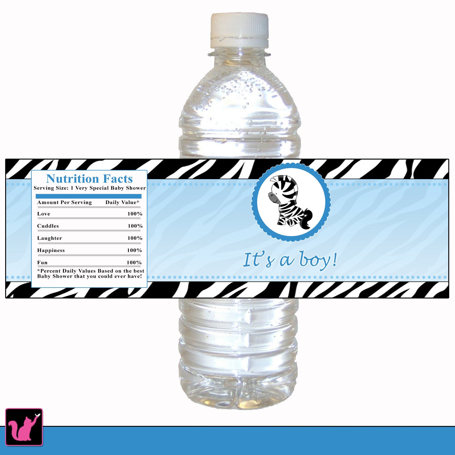 Blue Zebra Baby Shower Birthday Bottle Label Printable