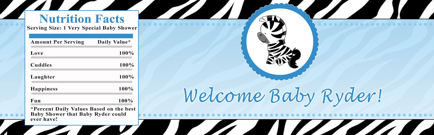 Blue Zebra Baby Shower Birthday Bottle Label Printable