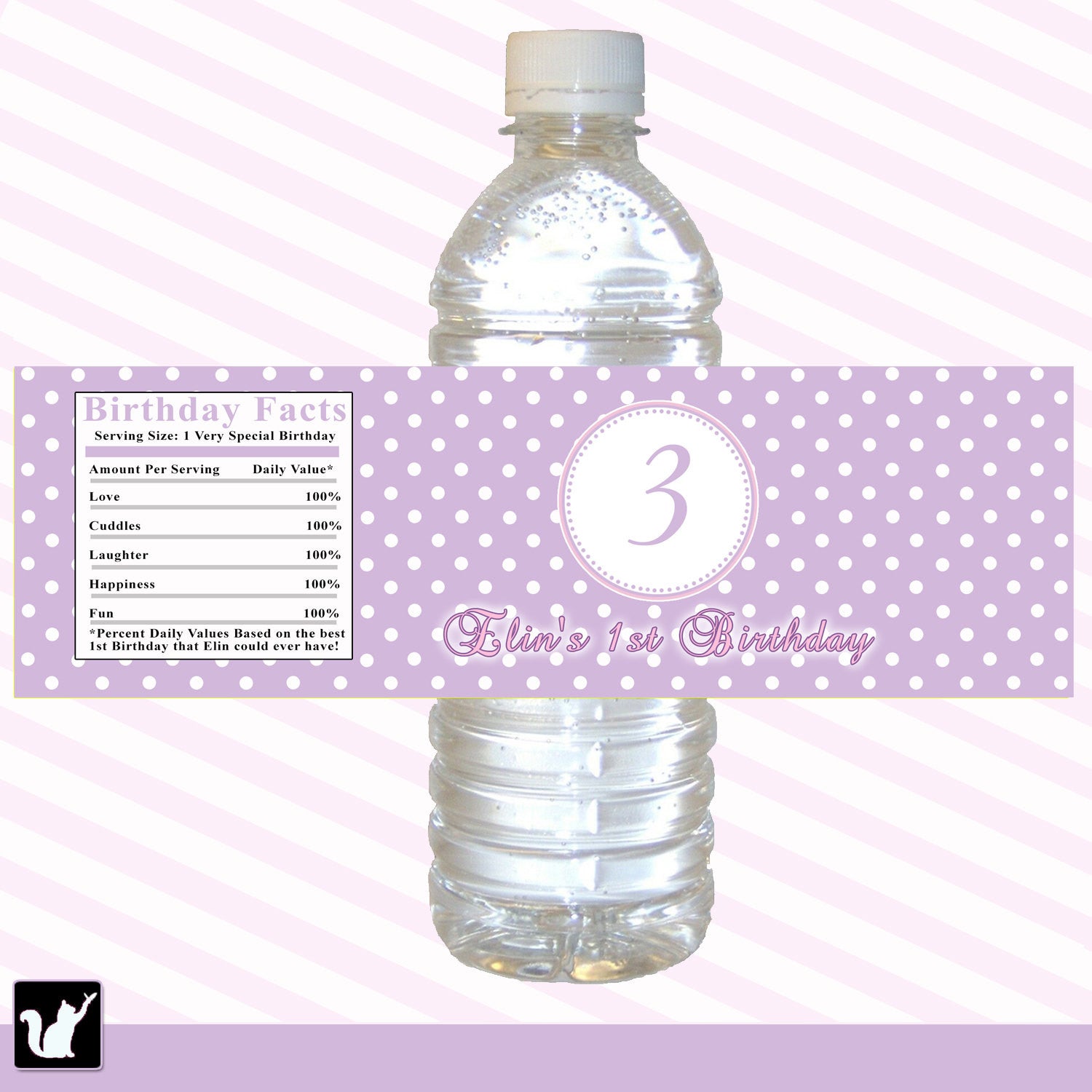 Pink Purple Polka Dots Birthday Bottle Label