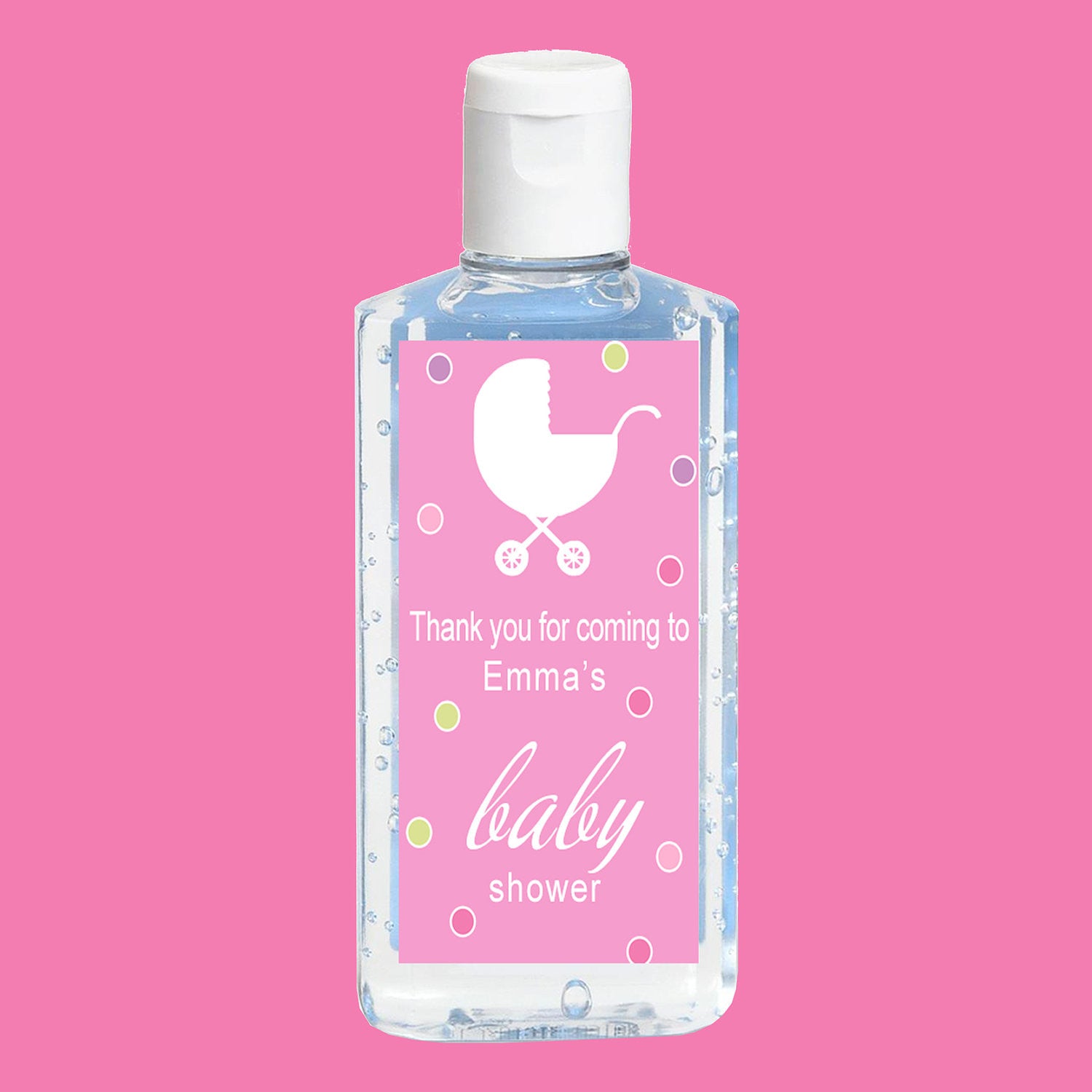 Pink Stroller Hand Sanitizer Label Baby Girl Shower