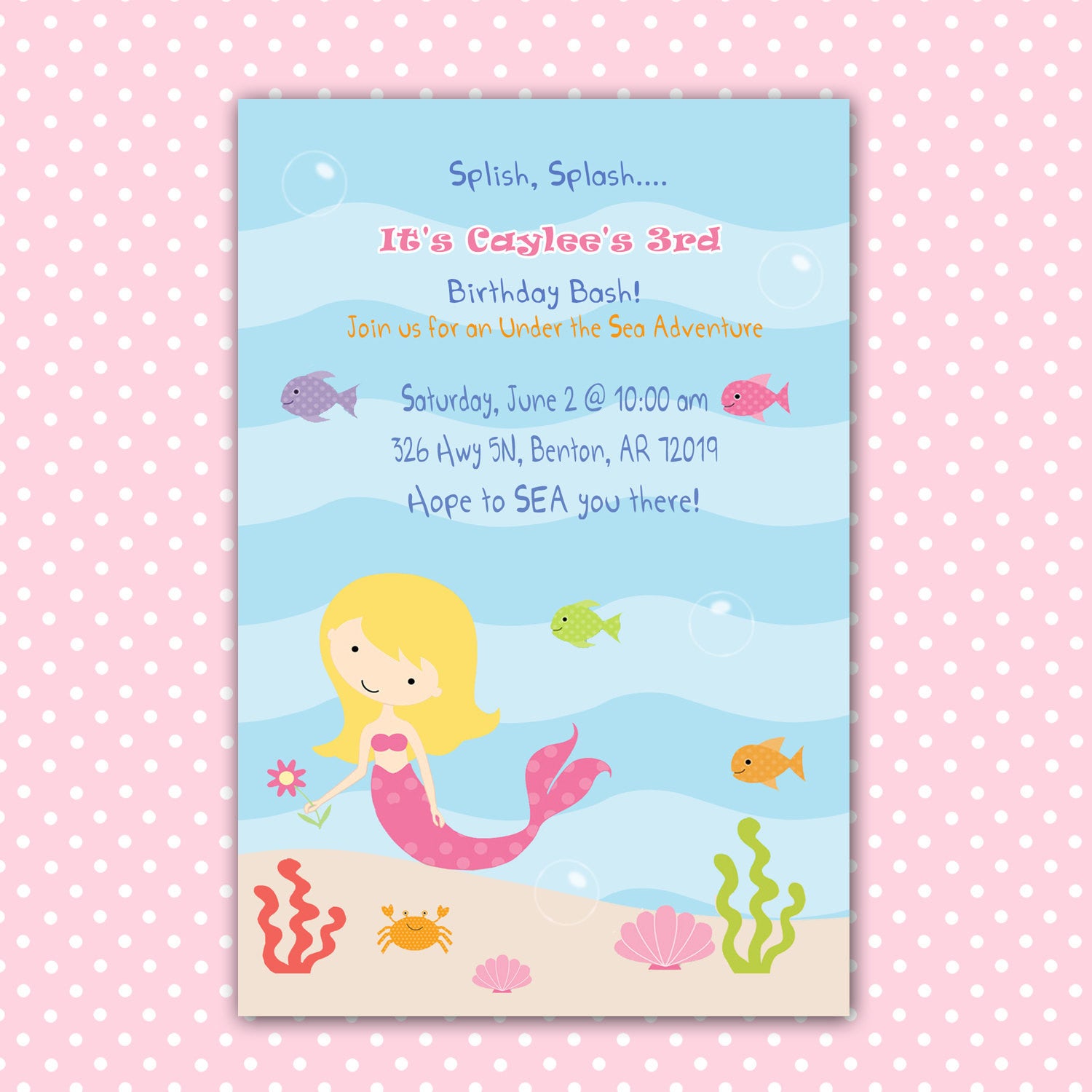 Mermaid Invitation Girl Birthday Party