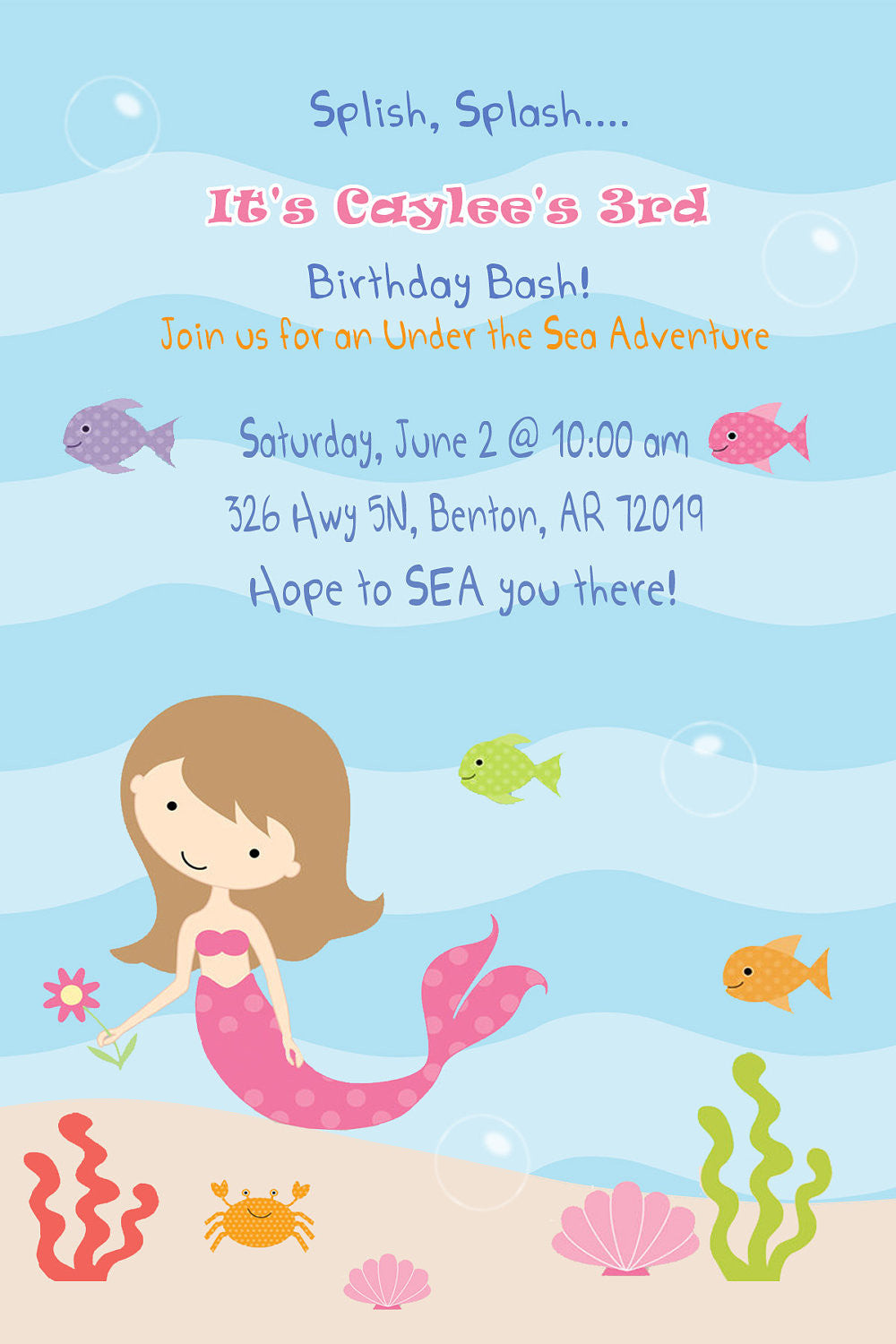 Mermaid Invitation Girl Birthday Party