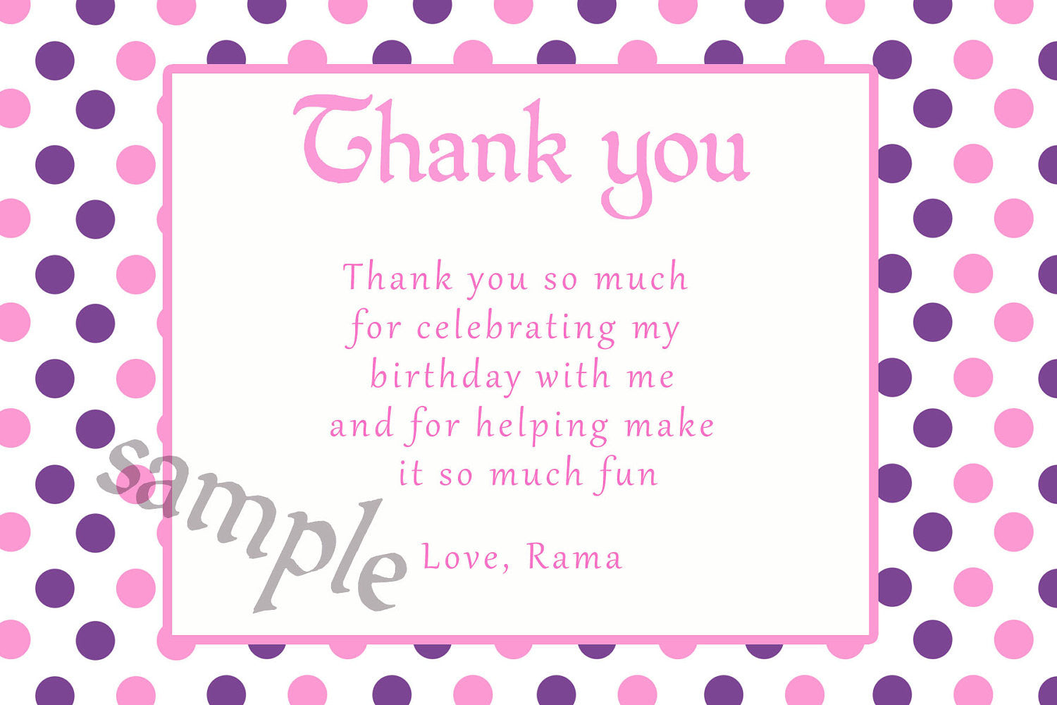 Pink Purple Thank You Card Note Girl Birthday Baby Shower