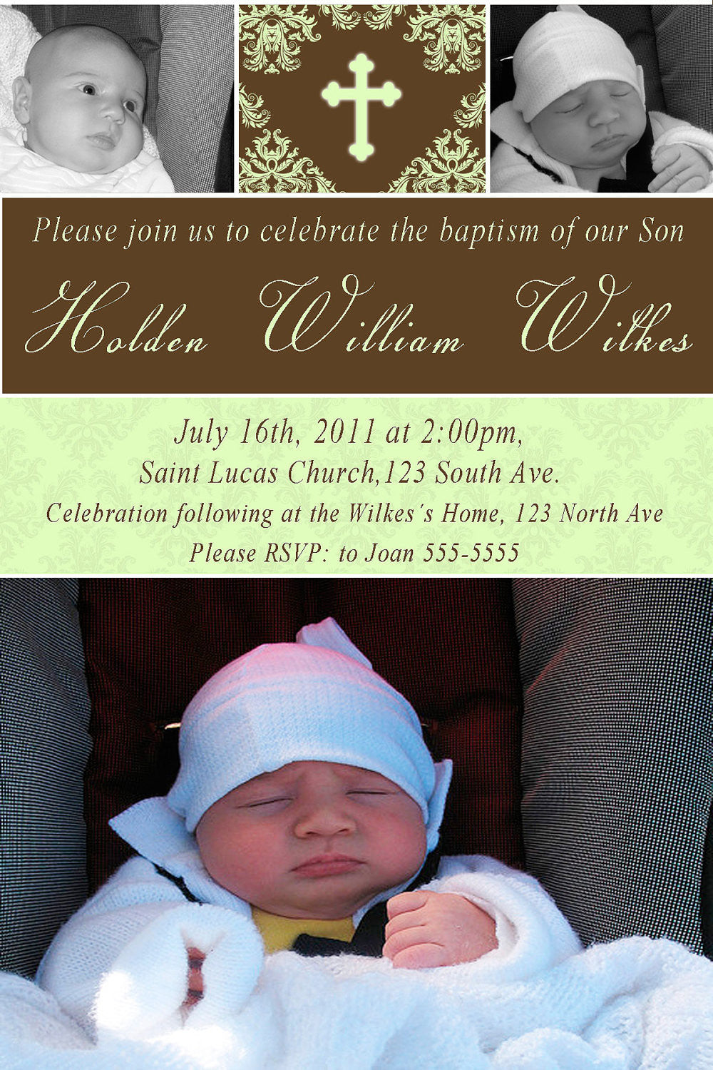 Girl Baptism Christening Invitation Photo Card Pink