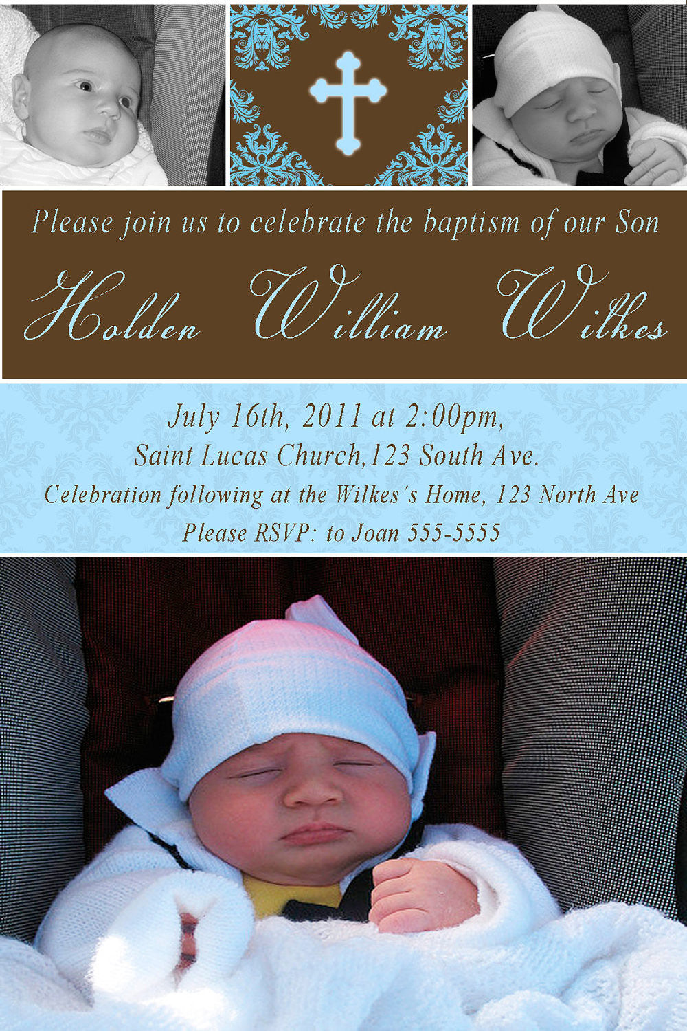 Girl Baptism Christening Invitation Photo Card Pink