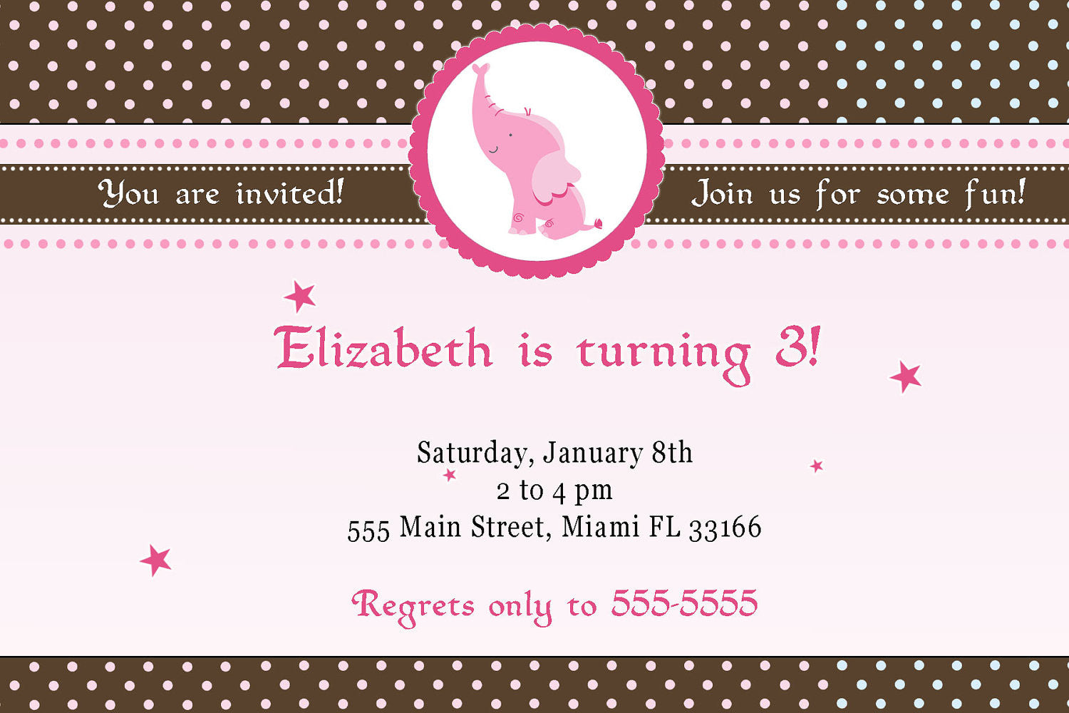pink brown elephant invitation