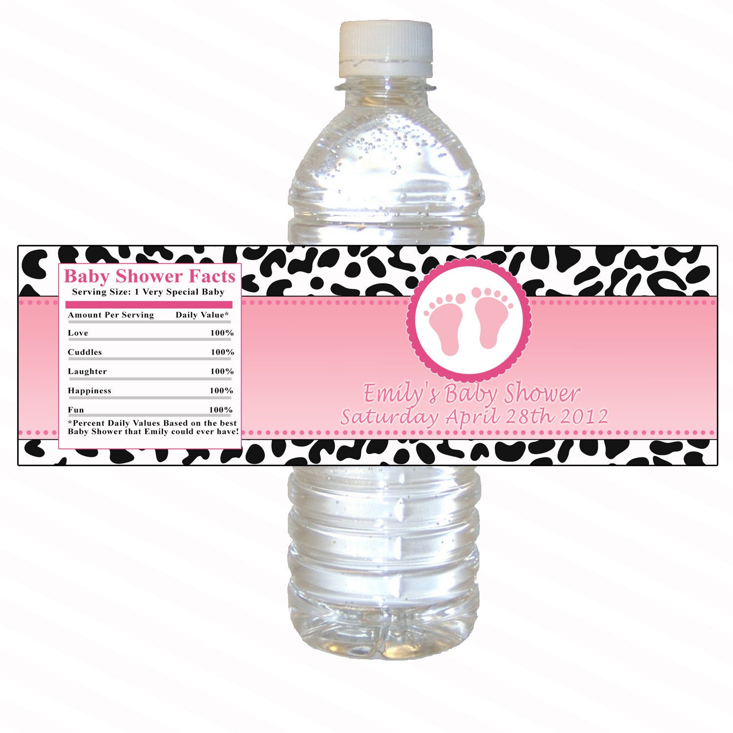 Pink Leopard Bottle Label Baby Girl Shower