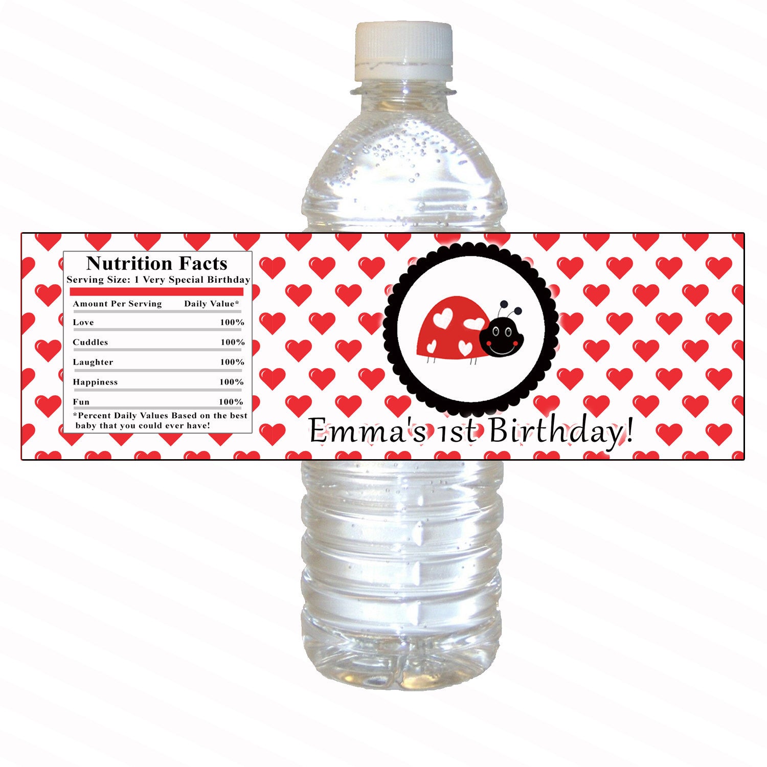 Hearts Ladybug Bottle Label Birthday Baby Shower Printable